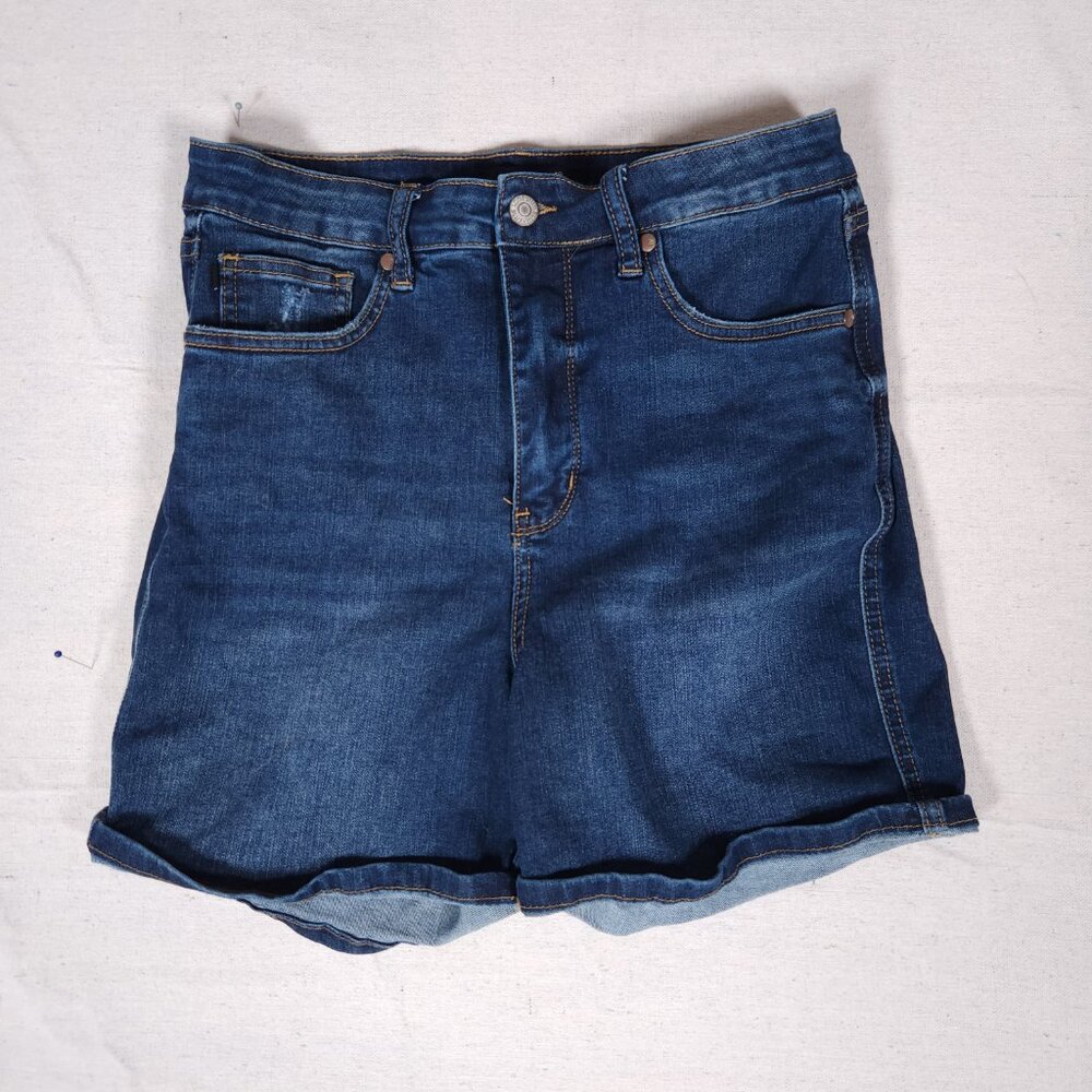 Judy Blue High Rise Denim Jeans Shorts Dark Wash Womens Large Normcore FLAWS